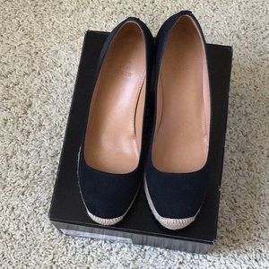 J Crew canvas wedge espadrille black S7.